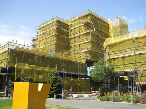 K College, Maison Dieu Road, Dover under construction showing extensive yellow scaffolding