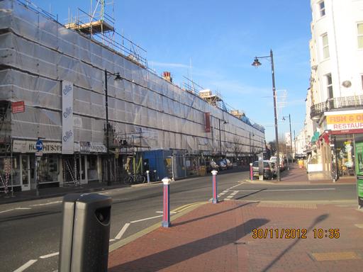 Terminus Road in Eastbourne under construction with extensive scaffolding 